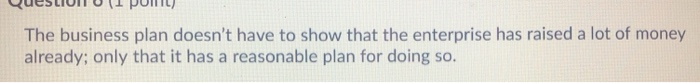 The business plan should list all fundraising