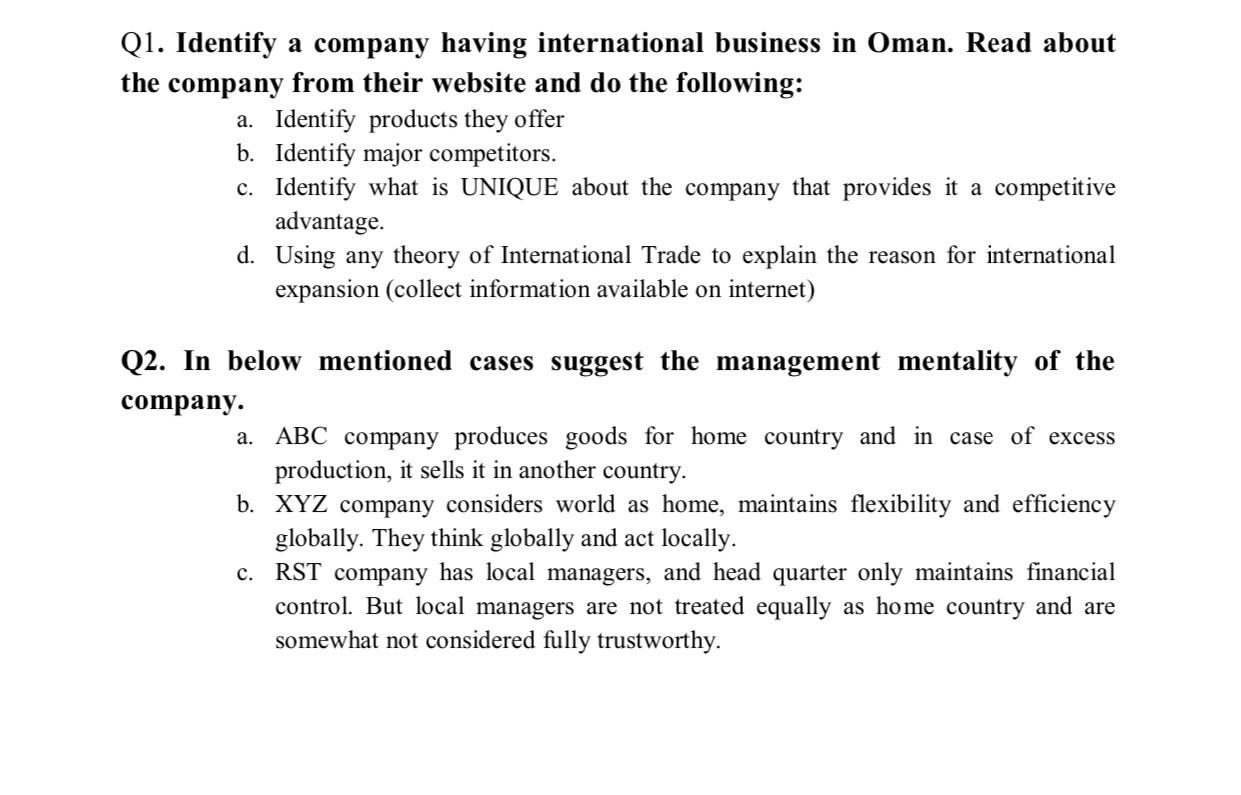 Q1. Identify a company having international