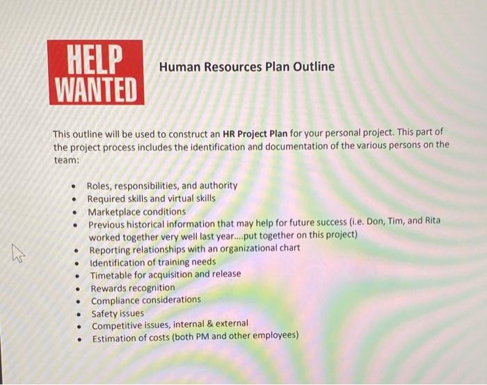 please help Develop your Human Resource Plan