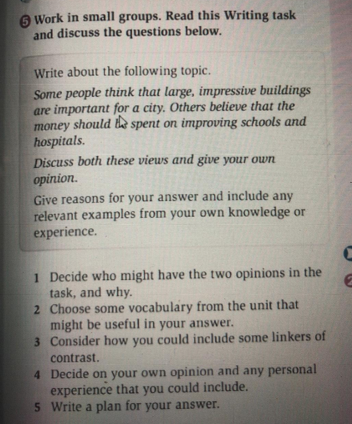 5 Work in small groups. Read this Writing task