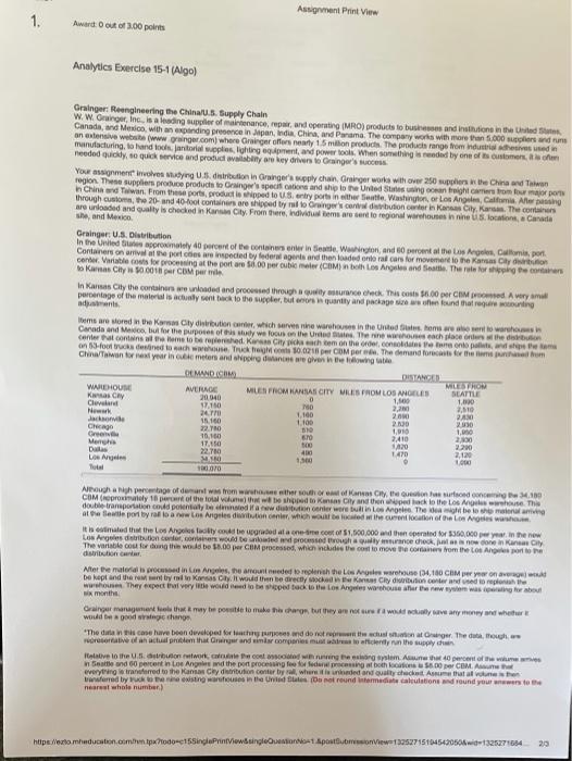 Assignment Print View 1. A out of 3.00 points