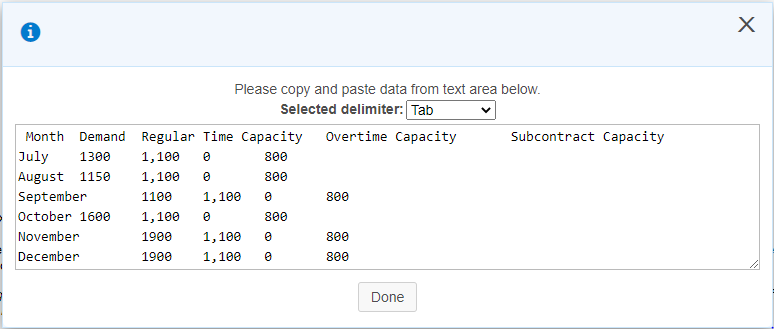 Operations Management Please copy and paste data