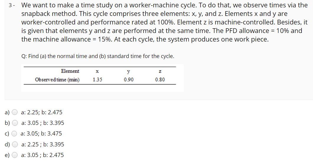please quickly 3. We want to make a time study on