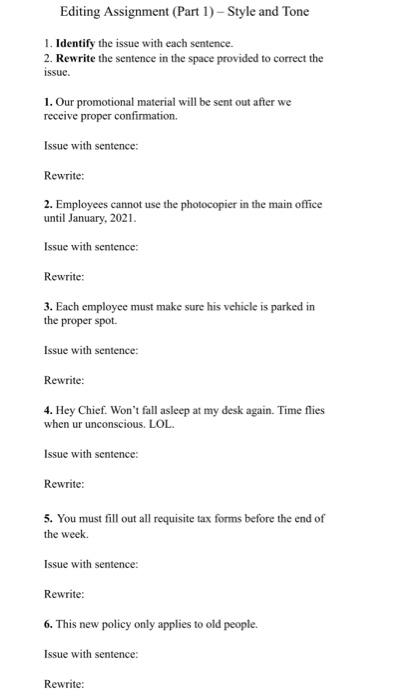 Editing Assignment (Part 1) - Style and Tone 1.