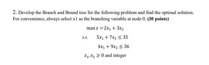 2. Develop the Branch and Bound tree for the