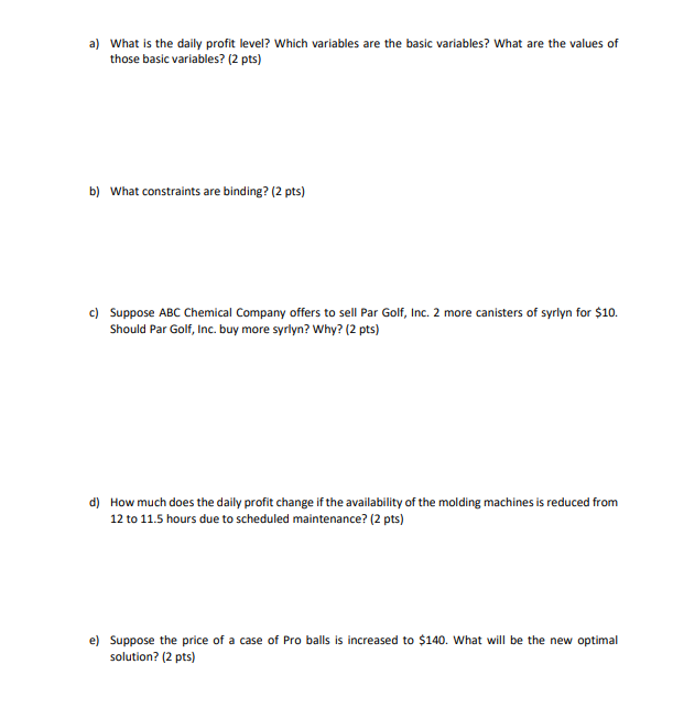Problem 1) Par Golf, Inc. makes three types of