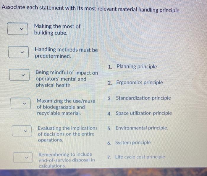 Associate each statement with its most relevant