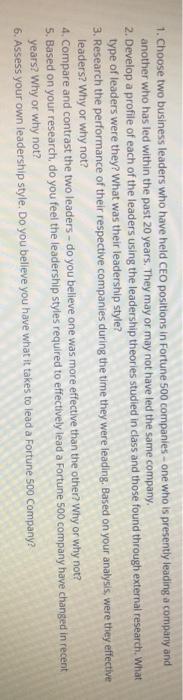 1. Choose two business leaders who have held CEO