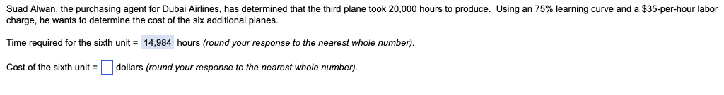 Time required for the fifth unit: 5th unit