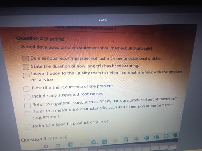 Questlon:2 (4 polnts) A well developed problem