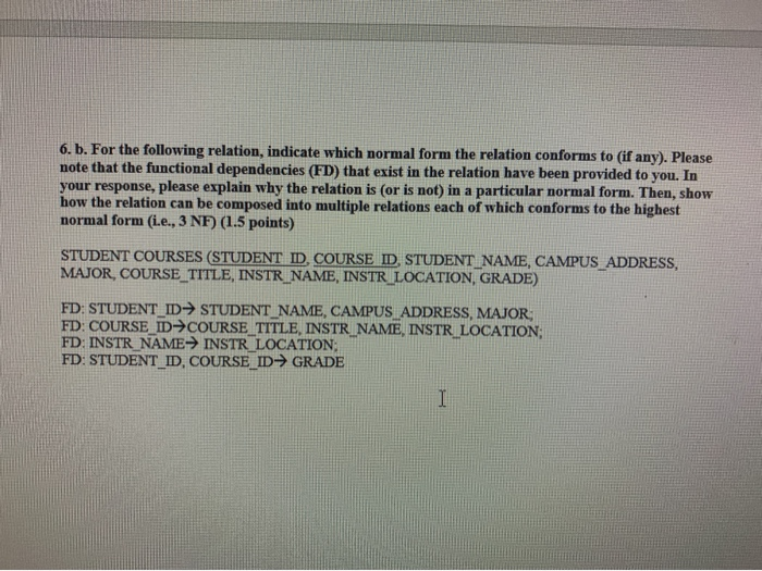 6. b. For the following relation, indicate which