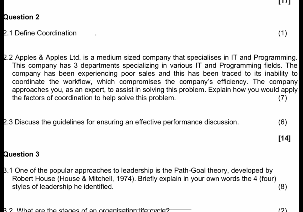 IN] Question 2 2.1 Define Coordination (1) 2.2