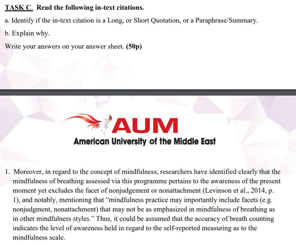 TASK C. Read the following in-text citations. a.