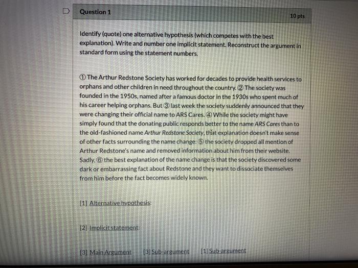 Question 1 10 pts Identify (quote) one