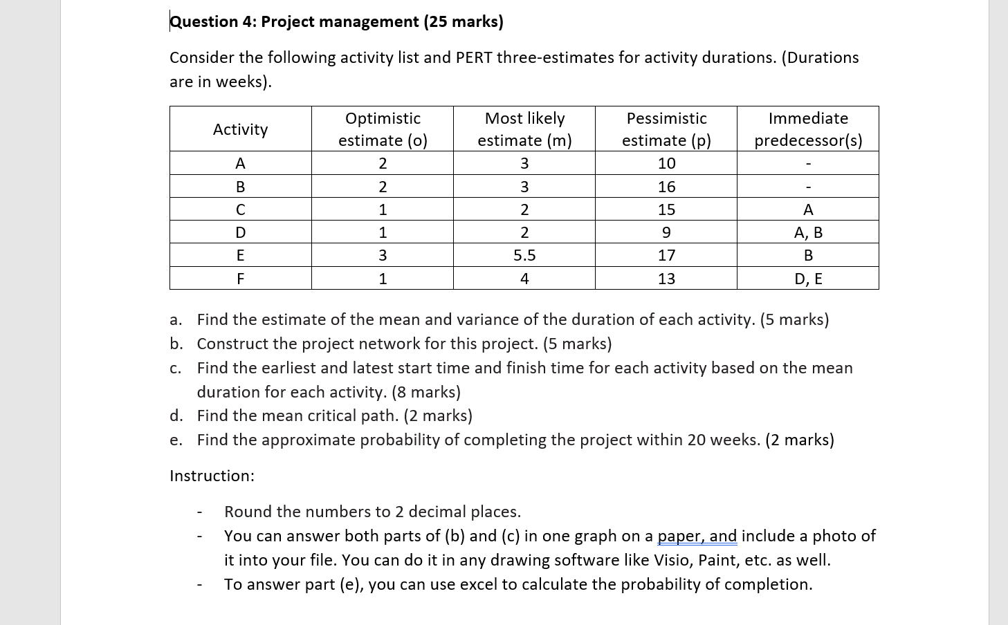 please see instructions Question 4: Project