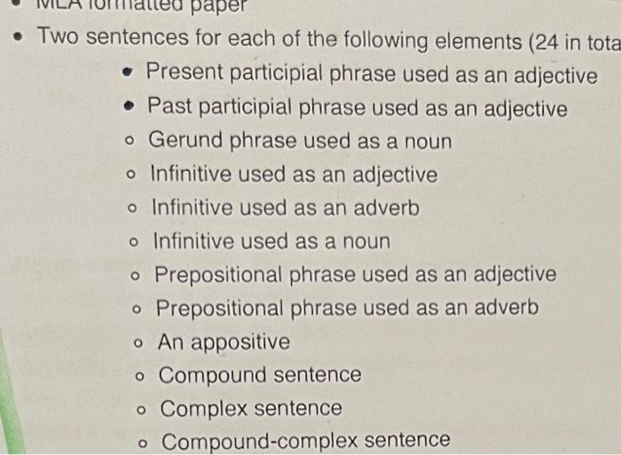 In the MLA style write 24 sentences 2 for each
