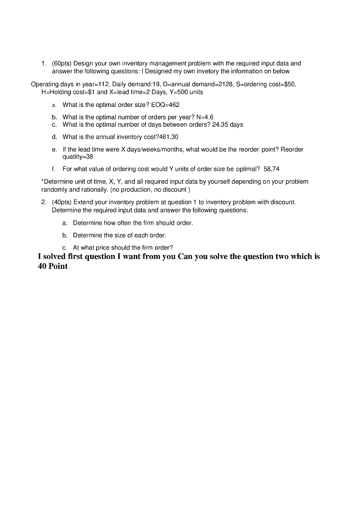 a. 1. (60pts) Design your own inventory