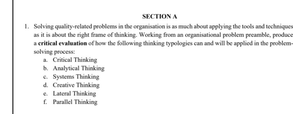 SECTION A 1. Solving quality-related problems in