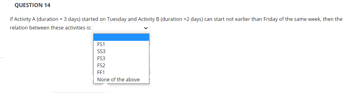 QUESTION 14 If Activity A (duration = 3 days)