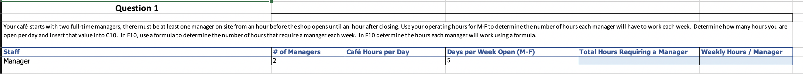 Question 1 Your caf starts with two full-time