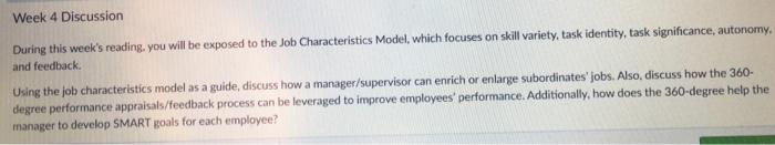 Week 4 Discussion During this week's reading, you