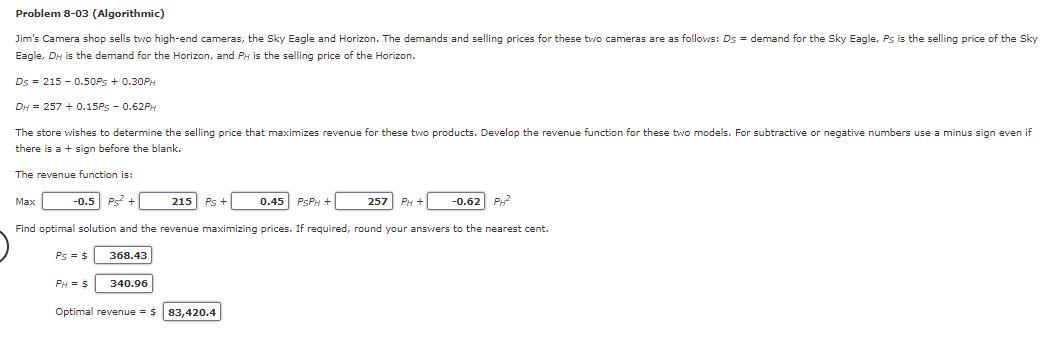 Problem 8-03 (Algorithmic) Jim's Camera shop