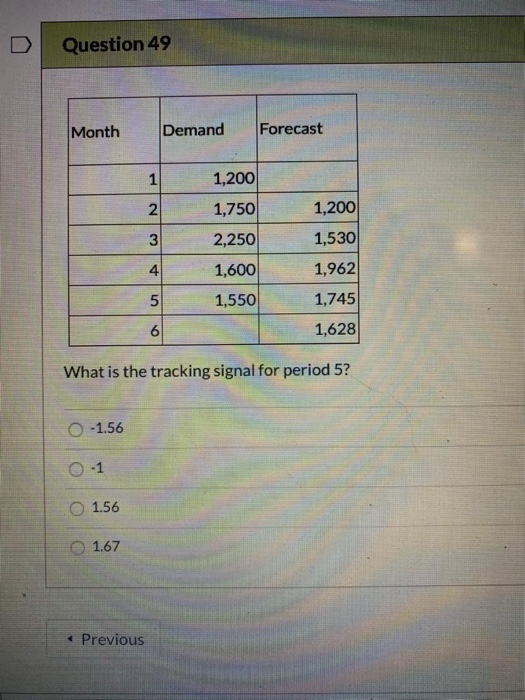 Question 49 Month Demand Forecast 1 1,200 2.