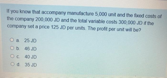 If you know that accompany manufacture 5,000 unit