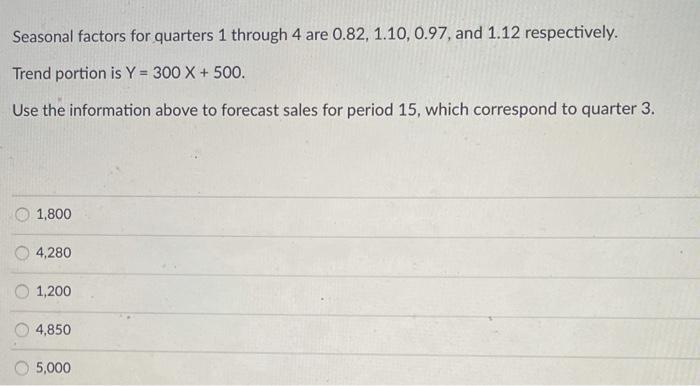 Seasonal factors for quarters 1 through 4 are