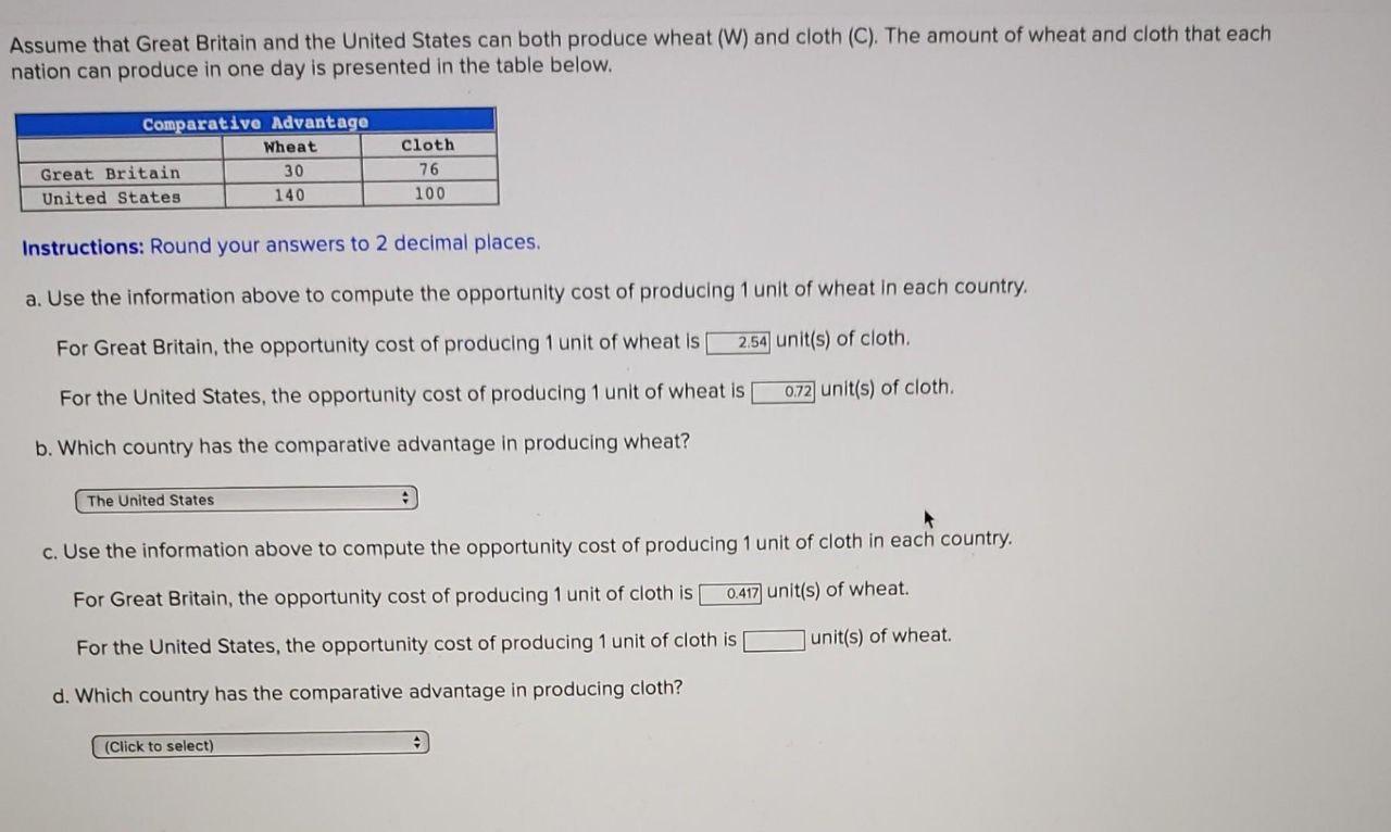 Assume that Great Britain and the United States