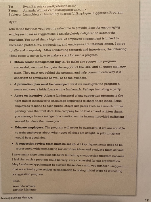 To: Ryan Karacia From: Amanda Wilmot