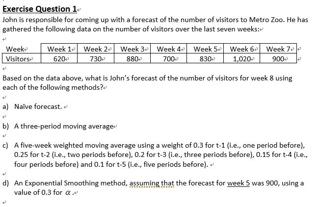 Exercise Question 1 John is responsible for