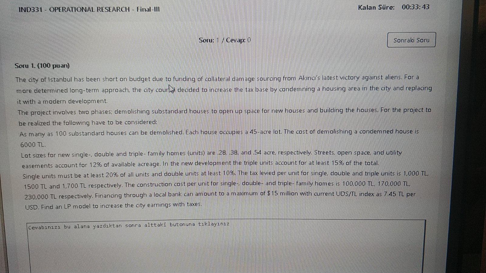 IND331 - OPERATIONAL RESEARCH - Final - III Kalan