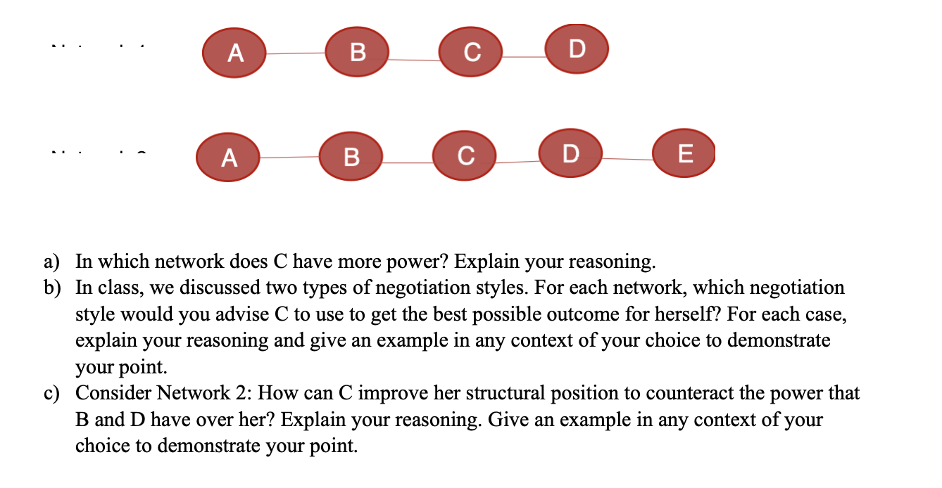 a) In which network does C have more power?