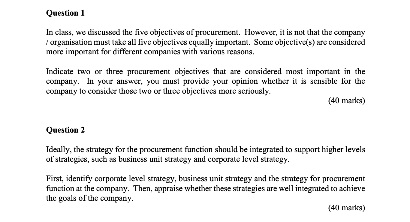 Question 1 In class, we discussed the five