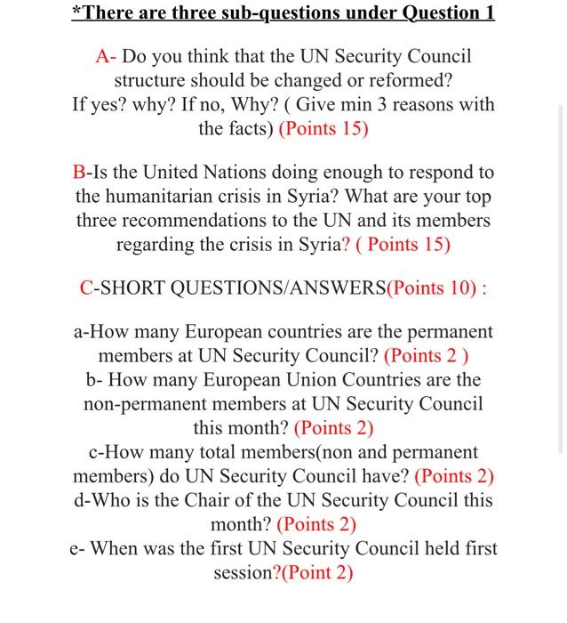 *There are three sub-questions under Question 1