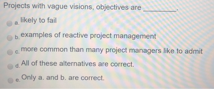 Projects with vague visions, objectives are a.