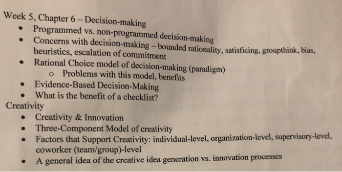 Week 5, Chapter 6 - Decision-making Programmed