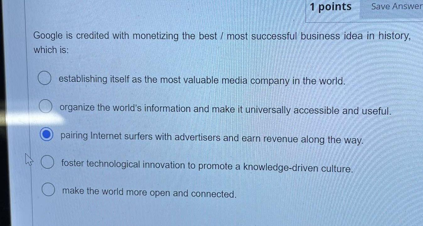 1 points Save Answer Google is credited with