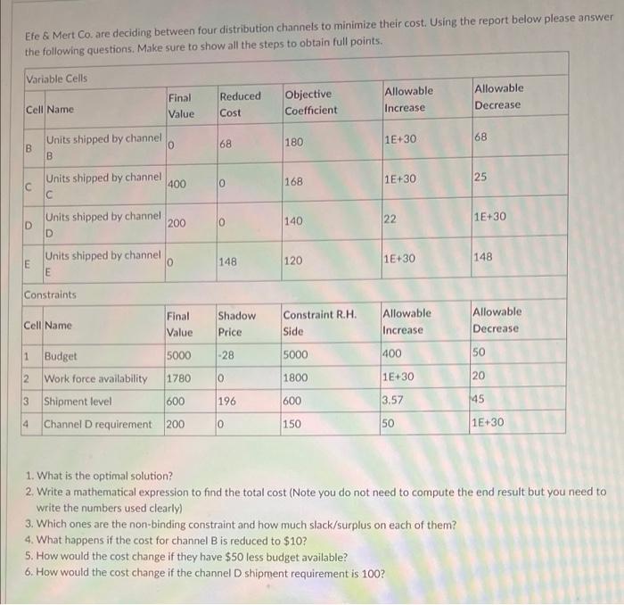 Efe & Mert Co. are deciding between four
