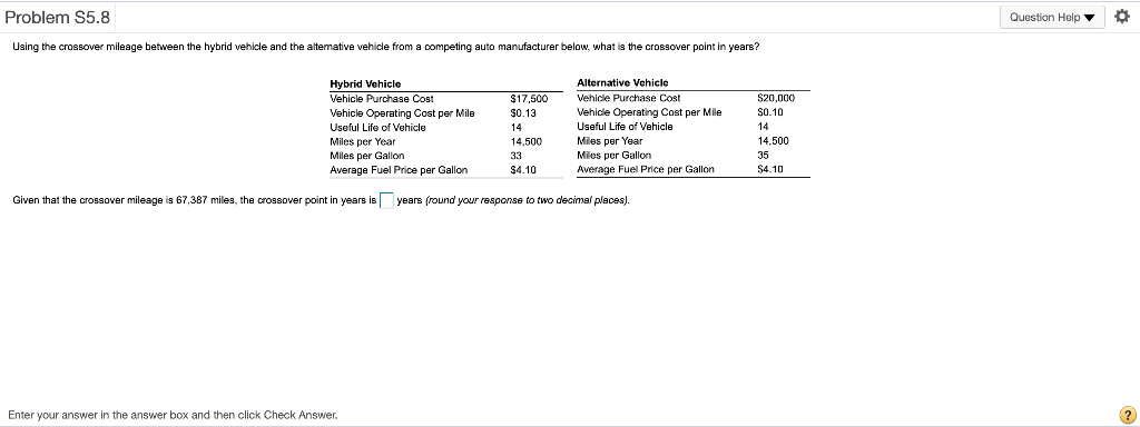 Problem S5.8 Question Help 0 Using the crossover