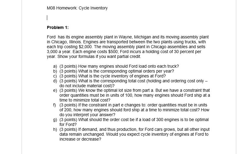 Thank you. M08 Homework: Cycle Inventory |