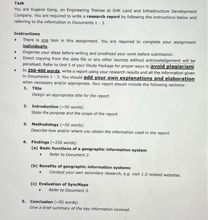 Task You are Eugene Gong, an Engineering Trainee