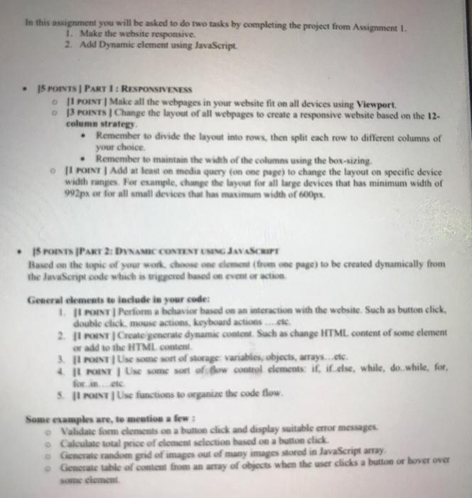 In this assignment you will be asked to do two