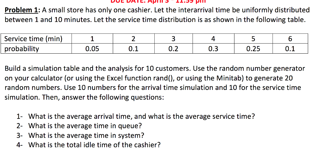 Problem 1: A small store has only one cashier.
