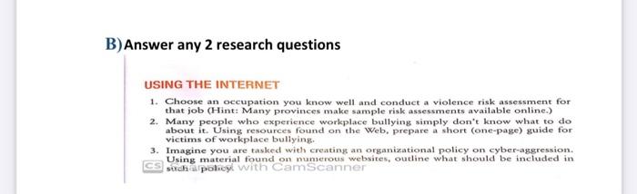 B)Answer any 2 research questions USING THE