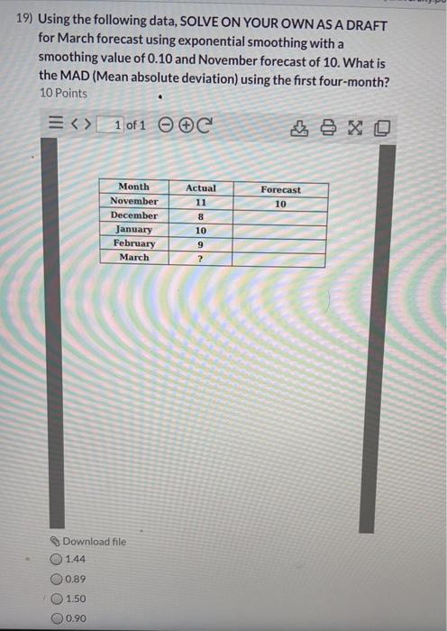 19) Using the following data, SOLVE ON YOUR OWN