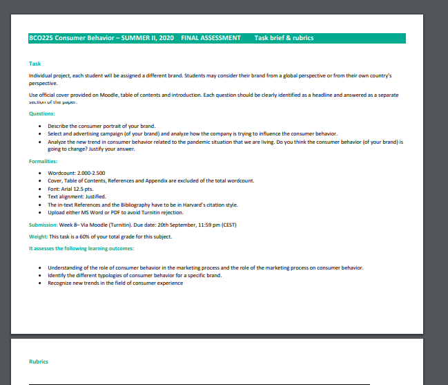 BC0225 Consumer Behavior - SUMMER II, 2020 FINAL