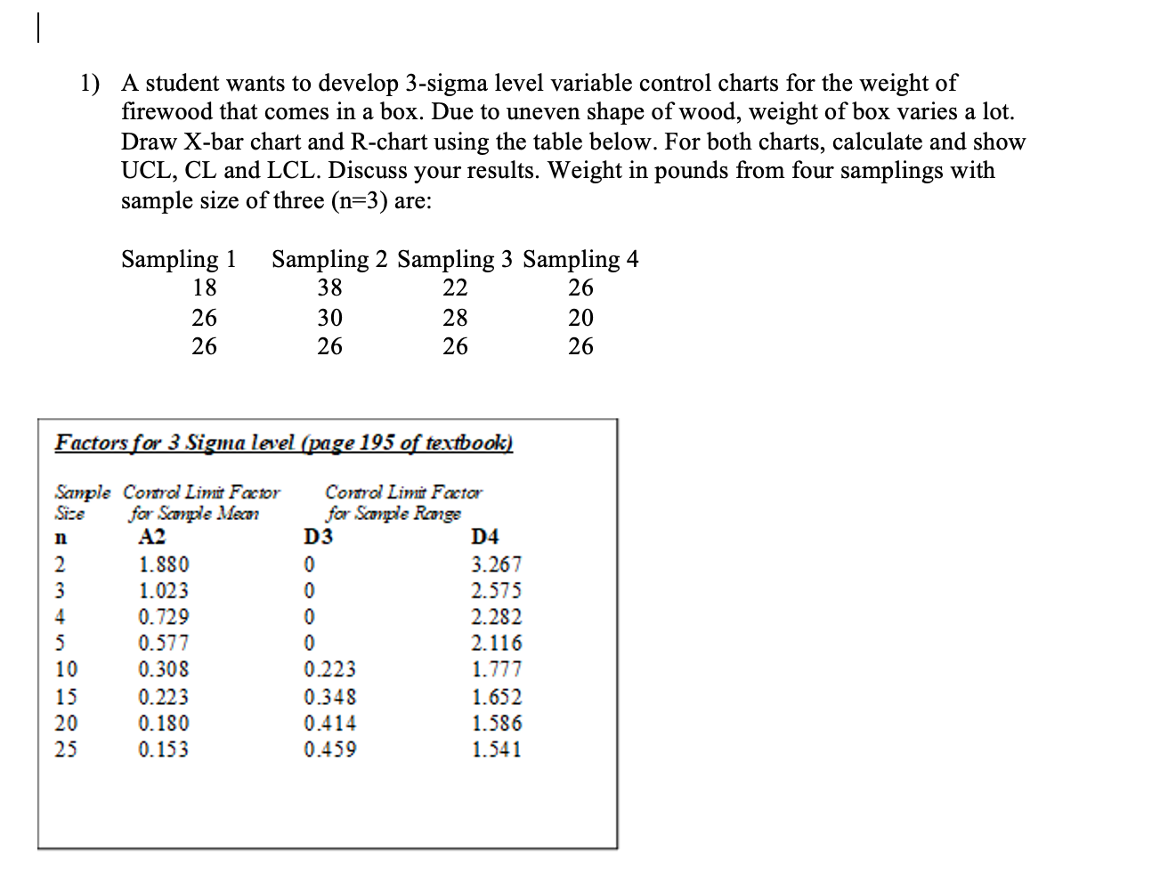 1) A student wants to develop 3-sigma level