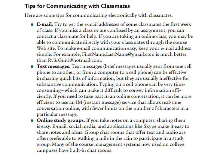 1. Read Communicating with Classmates and